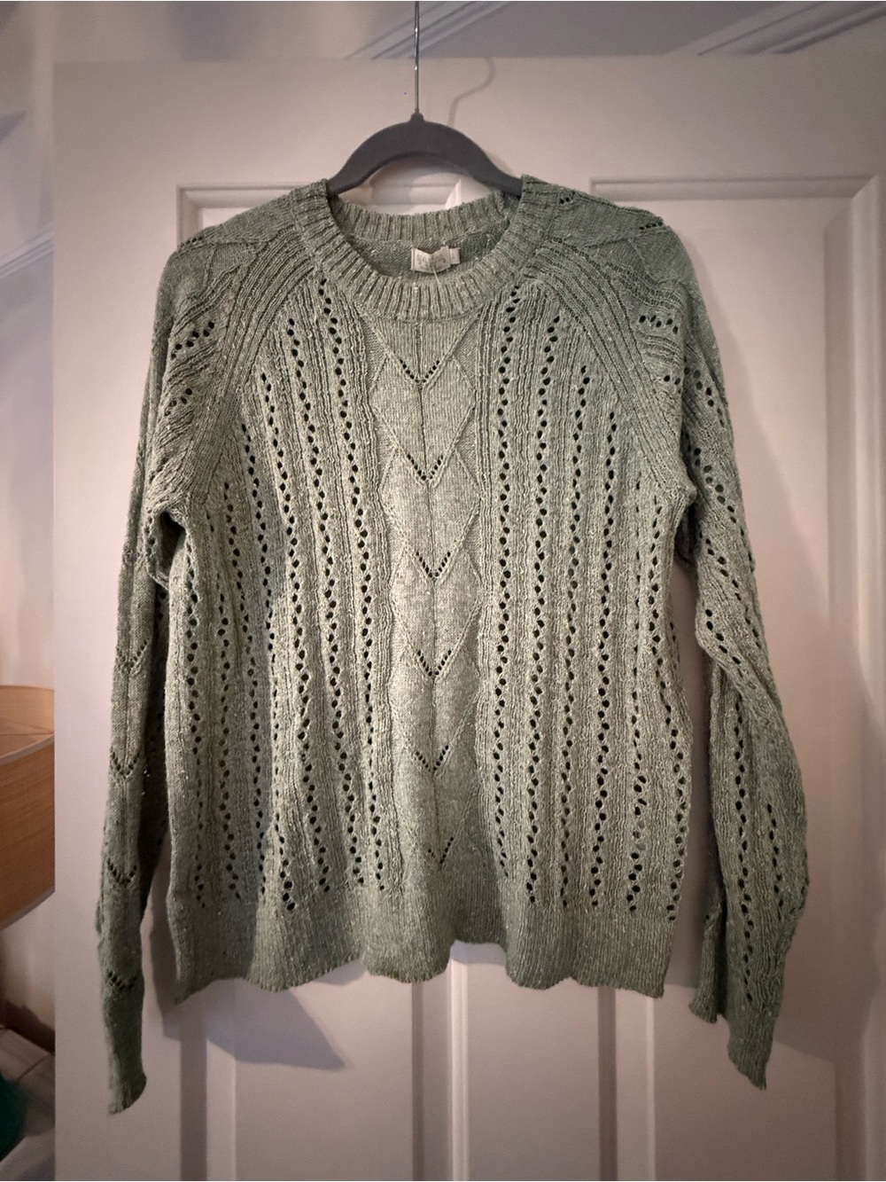 Spartina 449 Sage Green Openwork Cable Crewneck Sweater